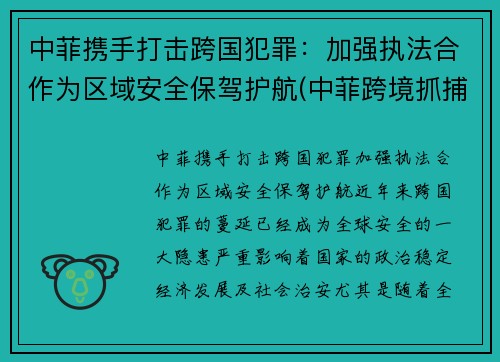 中菲携手打击跨国犯罪：加强执法合作为区域安全保驾护航(中菲跨境抓捕)